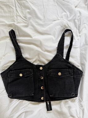 Fashion Nova Washed Black Denim Overall Top